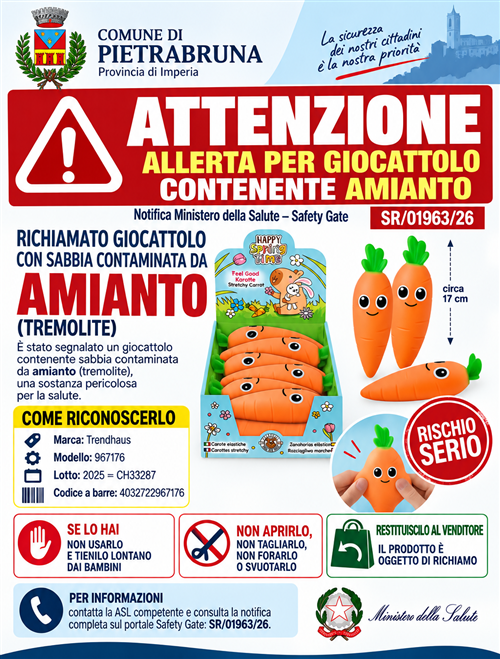 Allerta per giocattolo contenente amianto